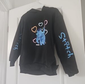 Black Hoodie with Blue Character and Heart Design